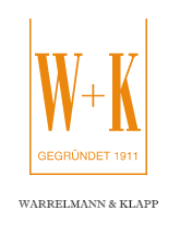 Partner-Logo der Firma Warrelmann & Klapp, auf dem das "W" und "K" Orange und groß abgebildet sind